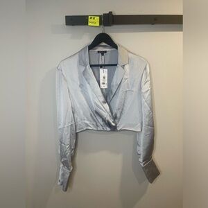 BNWT Dynamite medium blue satin cropped blouse
